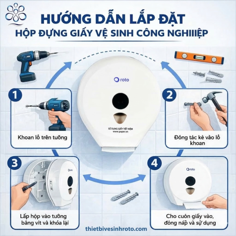 Hướng dẫn lắp đặt hộp đựng giấy vệ sinh cuộn lớn